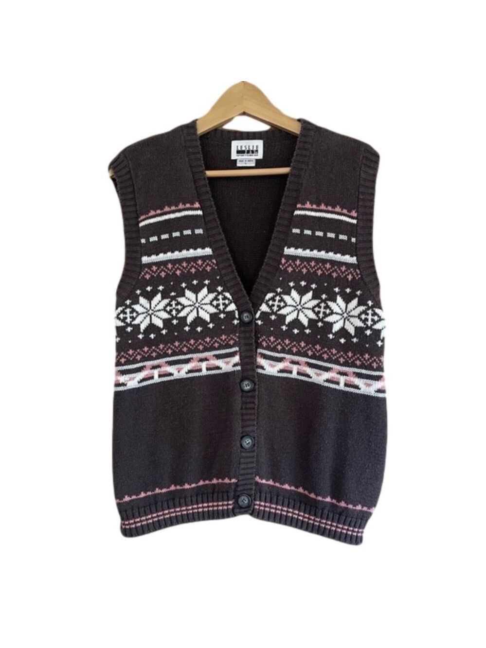 Vintage Leslie Fay Sportswear Nordic Star Fair Isle knit vest size large